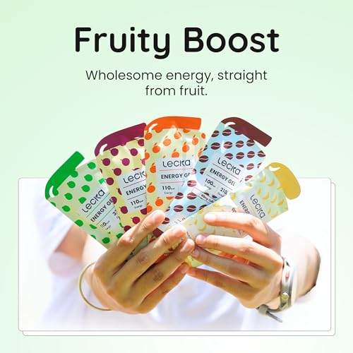 Image of Lecka Natural Energy Gels - Maltodextrin-Free Running Fuel for Sensitive Stomachs - 27g Carbs from Real Fruit & Basil Seeds - High-Electrolyte Marathon & Ultra (Variety Pack - Four Flavors)