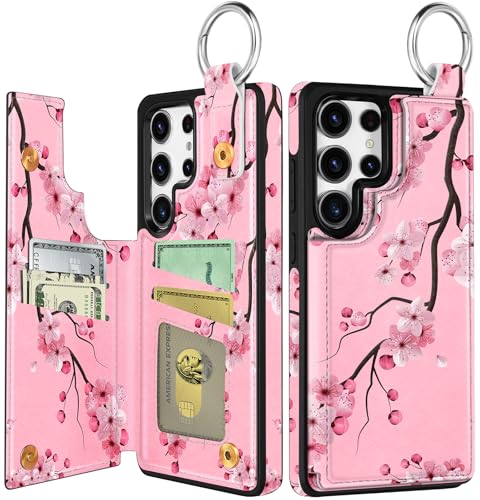 Shorogyt for Samsung Galaxy S25 Ultra Wallet Case, Peach Blossom