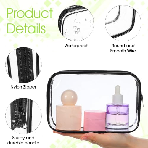 28Pcs Clear Cosmetic Makeup Bags with Zipper, Small Waterproof Toiletry Bag, Clear Travel Bags for Toiletries, PVC Transparent Plastic Organizer Case for Women Men (Black Border 7x4.5x1.7Inch)3