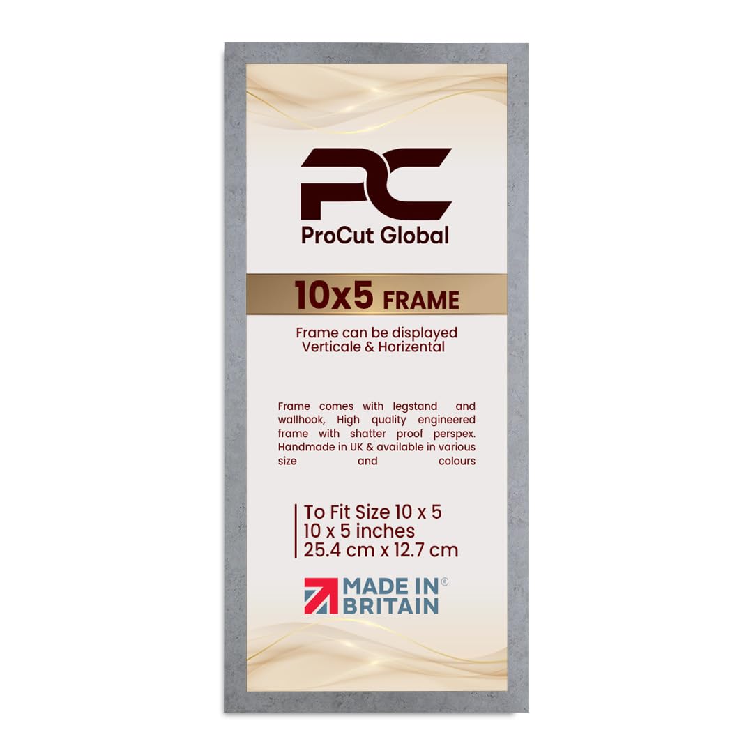 Procut Global 10X5 Grey Marble Picture Frames - Modern Wooden Photo Frame with Shatterproof Perspex for Wall or Tabletop - Perfect for Posters, Certificates, Prints - Sizes & Colors Available