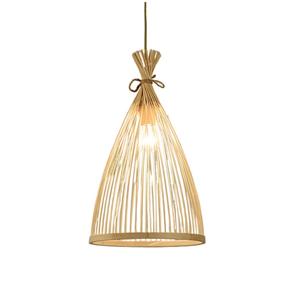 KXEcoLife Chinese Style Small Pendant Light Personalized Bamboo Wicker E26 Base Lamp Country Rattan Hanging Chandelier Weaving Natural Wooden Ceiling Fixture for Kitchen Island,Liv