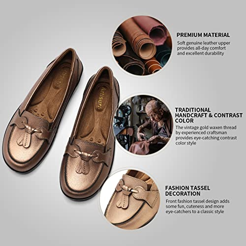 Artisure Women's Classic Metallic Rose Gold Genuine Leather Penny Loafers Fashion Tassel Boat Shoes Comfort Driving Moccasins Casual Slip On Walking Flats 9.5 M Us 1003-Mgj095 #TOP2