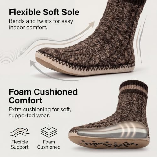 Image of Cozylook Mens Slippers Soft Sole Non Slip Fleece Lined Slipper Socks | High shaft knit upper, warm sherpa interior, cushioned underfoot comfort, grippy bottom for winter home, dorm and travel
