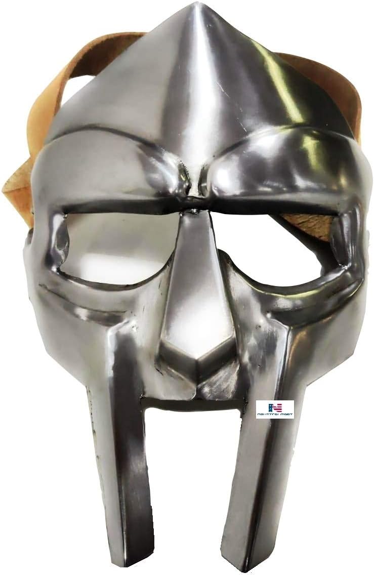 Steel Gladiator Hand Made Helmet Roman Forged Armor MF Doom Rapper - Silver