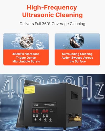 Image of VEVOR Ultrasonic Cleaner, 10L, 600W Heating Power Ultra Sonic Cleaning Machine with Gentle Mode & Upgraded Degassing, 4 PCS Transducers, 40kHz Industrial Ultrasound Cleaner for Jewelry, Beakers, Tools