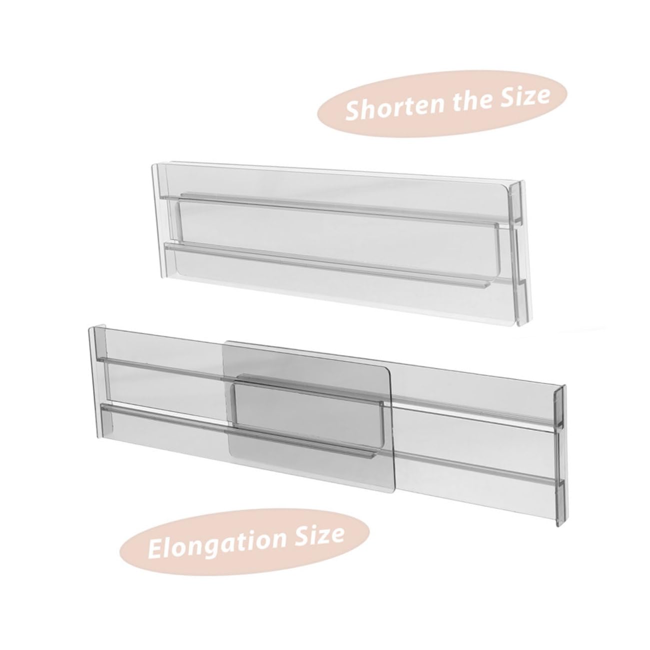 OUNONA Divisori per Cassettiere Espandibili Regolabili 8 Pezzi | Ps Trasparente Bianco, Misura 27, 5-52cm, per Vestiti e Intimo in Armadio o Camera