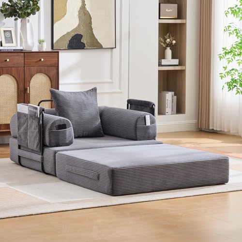 EURHCIO Canapé 1 Place en Velours côtelé,Canapé Lit Convertible Multifonctionnel Moderne,Poches Latérales et 1 Coussin,DIY Libre,pour Salon,Chambre,Bureau...