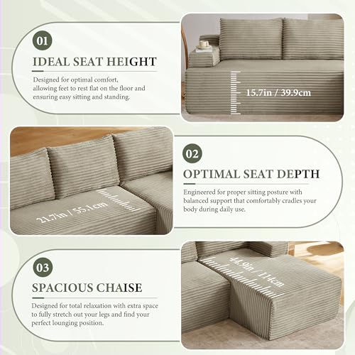 Image of 96 inch Sectional Couches for Living Room Cloud Couch Sofa with L-Shape Upholstered Boneless Couchs Modern Modular Sectional Couch with Chaise