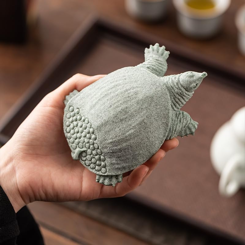 Tea Pets Creative Green Sandstone Turtle Ornaments Home Tea Pet Tea Play Lid Tea Tray Desktop Decoration Fish Tank Landscaping Figurines
