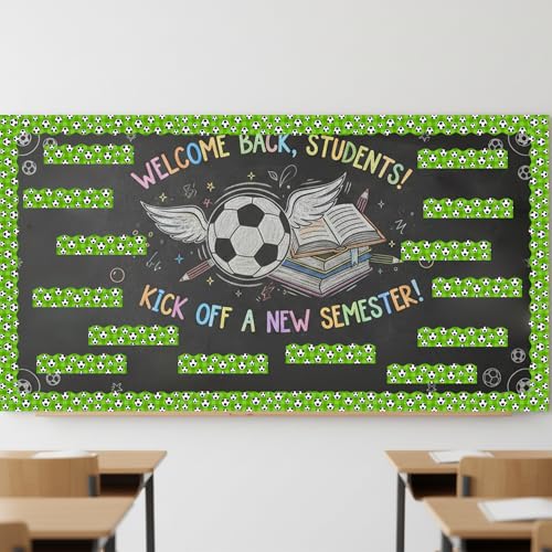 Image of BeYumi Soccer Sport Border Trim - 65ft Back to School Soccer Sport on Green Scalloped Rolled Border Trim Football Sports Ball Theme Bulletin Board Set Party School Classroom Chalkboard Wall Decoration