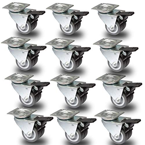 PRIOstahl® - Ruedas dobles para aparatos, ruedas giratorias con freno, 50 mm, ruedas con freno, 4 ruedas, 8 ruedas, 12 ruedas
