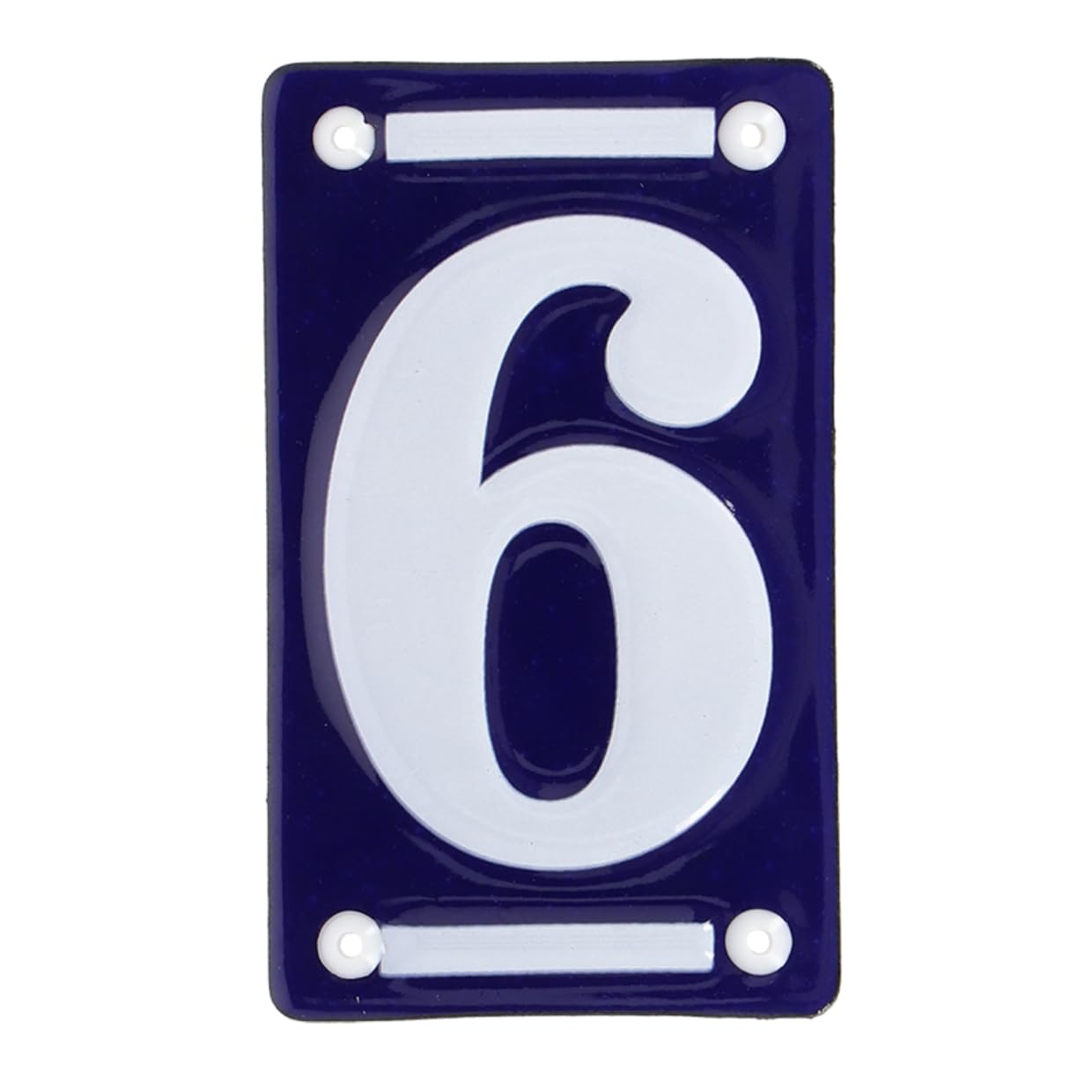 MAISONICA French Blue & White Number Door Numeral - Traditional Embossed Enamelled Sign Plaque - No 6