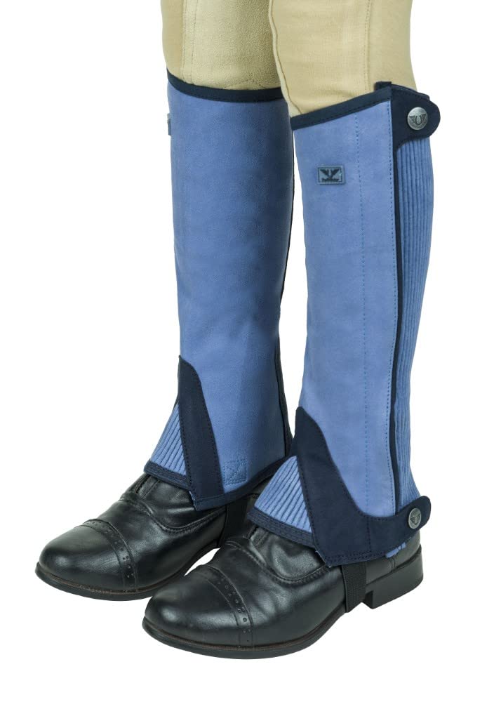 TuffRider Children's Keeneland Synthetic Half Chaps- Light Blue w/Navy- XS