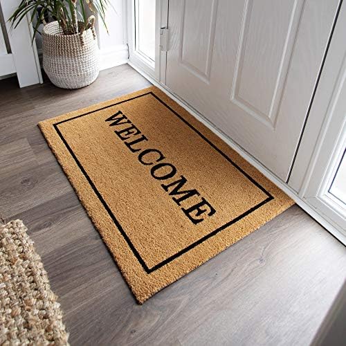 LP Doormats - country coir door mat - extra large welcome doormat with border - heavy duty doormat 90 x 60cm 7- indoor door mat - outdoor sheltered use welcome mat - front door mats (Welcome)