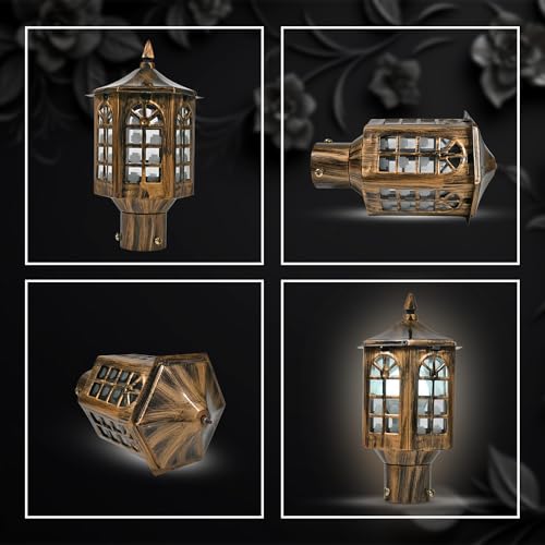 Image of SINOMAN Vintage Antique Outdoor Post Light for Garden Waterproof Decorative Lantern with Classic Golden Finish Pillar Mount Exterior Lamp (GL 513 GA, Pack of 1) Bulb Not Included