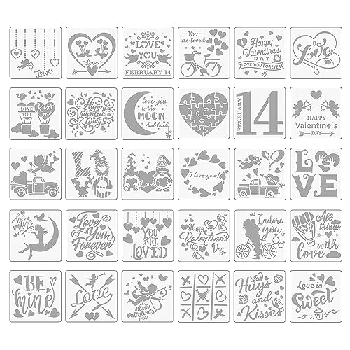ONEBO 30 Pieces Valentine Drawing Painting Templates,Love Heart Stencils,Valentine's Day DIY Painting Template,for Valentines Paintings,DIY Craft Decoration Supplies