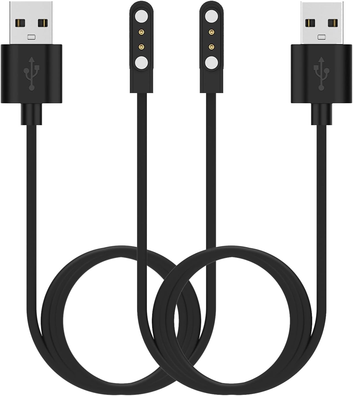 Smart Watch Chargers Compatible for FITVII HM78 HM68 HM58 HM57 H56, Iaret I18, Morepro HM57 HM78, Parsonver SR1 Replacement Charging Cable 60cm, 2Pack (Black&Black)
