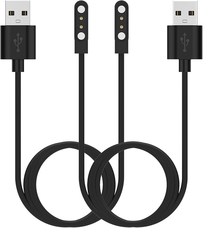 Smart Watch Chargers Compatible for FITVII HM78 HM68 HM58 HM57 H56, Iaret I18, Morepro HM57 HM78, Parsonver SR1 Replacement Charging Cable 60cm, 2Pack (Black&Black)