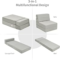 Vista 6 de Casart - Sofá cama de tres pliegues portátil plegable de espuma viscoelástica con funda lavable, diván para invitados, cojín acolchado para Gris