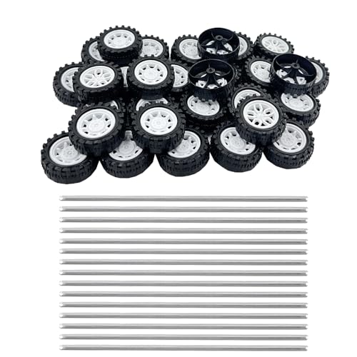 30PCS Toy Car Wheel Plastic Toy Car Wheel with 2mm Dia Round Shaft Axles for RC Car Truck Robot DIY Model Toy Wheel Replace Parts (White)