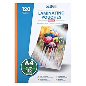 A4 lamineerfolie voor lamineermachine 150 mic, kantoor en privé, uitnodigingen afdrukken, 120 stuks, Deskit