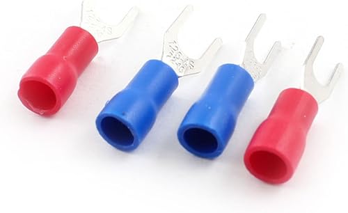 Miniatura 2 de IIVVERR 600 piezas SV1.25-3 SVS1.25-4 0.157in de diámetro preaislado conector de cable de horquilla rojo azul AWG22-16 (600 piezas SV1.25-3