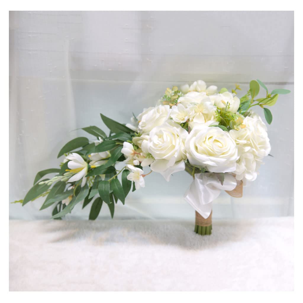 MYUYEE Artificial Flowers For Decoration Artificial Rose Flowers Bouquet Artificial Rose Flowers For Outdoor Wedding Bride Holding Flowers Engagement Valentine Artificial Flower(C-Wit)