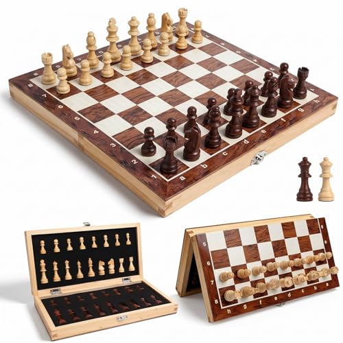 Schachspiel Holz für Erwachsene OOCOME Tragbares Schachbrett Faltbares magnetisches Schach Brettspiel für Kinder Anfänger Reisen Schachfigurenset mit tragbarem Aufbewahrungsbrett