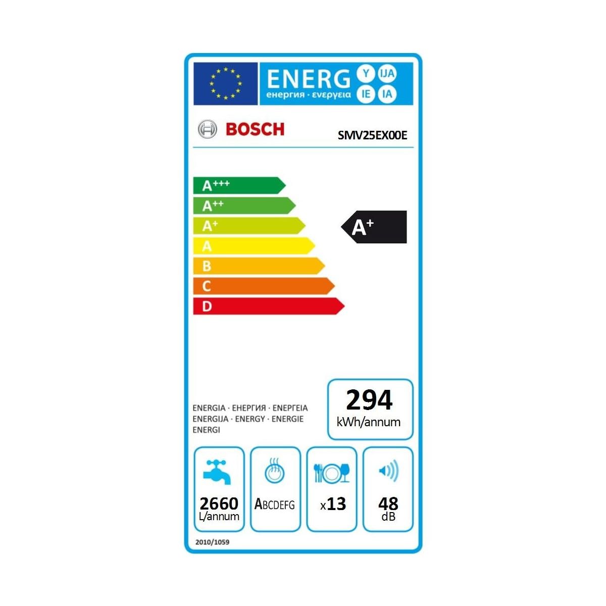 Bosch Elettrodomestici SMV25EX00E Serie 2, Lavastoviglie a scomparsa totale, 60 cm