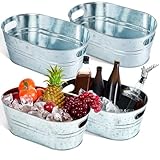 Tessco 4 Pcs 4 Gallon Galvanized Metal Tubs Large Ice Buckets for Parties Beverage Drink Tin Bins Champagne Cocktail Wine Cooler for Summer Mimosa Bar Supplies(Classic,Silver)