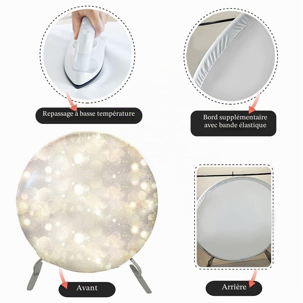 Diamètre 2m Luxe Anniversaire Toile de Fond Ronde Couvrir Briller Paillettes Blanc et Or Arrière-Plan de la Photographie pour Femme Fête d'anniversaire Bannière de Table à gâteaux