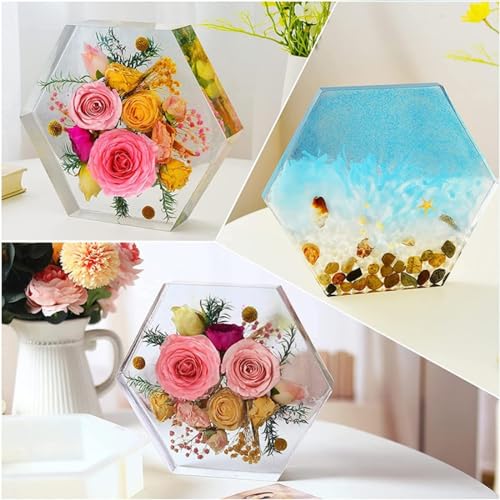 Image of Large Silicone Molds for Resin,9 Inch Upgraded Large Resin Molds, Deep Epoxy Molds Hexagon for Flowers Preservation, Resin Art Casting, DIY Wedding, Valentine, Gift and Home Decors.