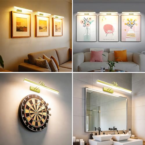 Image of Picture Light,Magnetic Wall Lights 5000mAh,16 inch Art Light for Painting,Gold | Photo Lights for Wall Rechargeable,Remote Timer and Dimmer Gallery Light,Metal Gallery Light for Portrait Display Frame