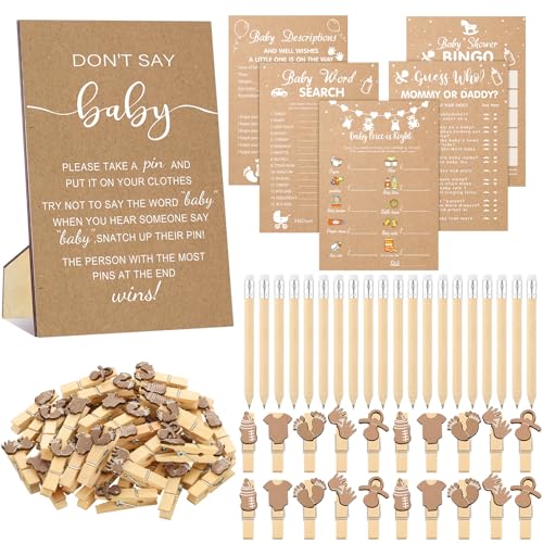 Image of Patelai 321 Pcs Kraft Baby Shower Games for Girl or Boy Set 5 Games Includes Funny Baby Shower Bingo Price Is Right Prediction and Advice Don't Say The Words Word Scramble Gender Neutral