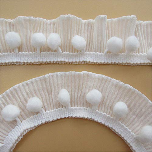 2 Yard Stretch Elastic Pom Pom Ball Lace Edge Trim Ribbon 4 Cm Width Vintage Style Edging Trimmings Fabric Embroidered Applique Sewing Craft Wedding Bridal Dress Diy Decoration(White Edging Lace Trim) #TOP17