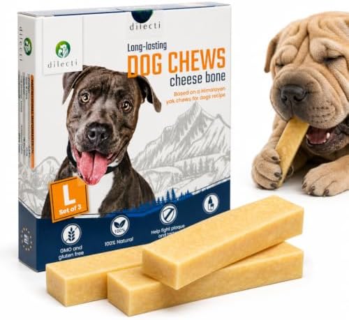 Dilecti Kaukäse für Hunde - Natürliche Käsestangen aus 100% Hartkäse, Langanhaltender Kausnack & Käse-Kauknochen, Getreidefrei mit Zahnpflege, nach Himalaya-Rezept (Größe L, 3er-Pa