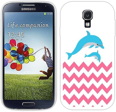 Casemas (TM) Pink Chevron Twin Dolphin Flexible Slim TPU Phone Case Cover for Samsung Galaxy S4 I9500