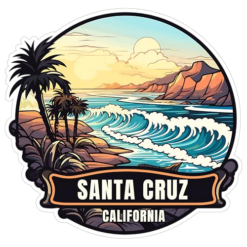 Santa Cruz California Sticker 4 Inch Travel Souvenir City Destination - Waterproof Vinyl Decal for Laptop Water Bottle Car Tumbler - Durable Aesthetic Long-Lasting Stickers for Adults ID44990