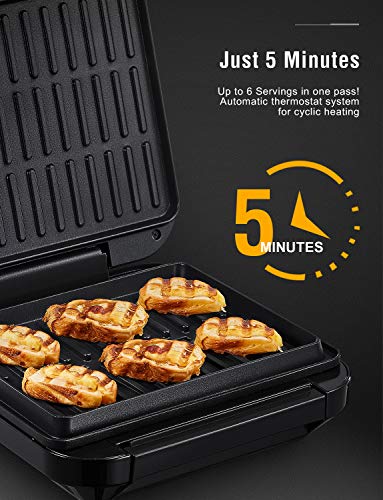 Deik Electric Indoor Grill, Smokeless Grill, Panini Press with 1200W Double-Side Heating Plates, 6-Serving, Nonstick Easy Clean Plates, Includes Grill Spatula & Extra-Large Drip Tray, Black