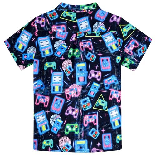 Image of uideazone Boys Hawaiian Shirts Novelty Printed Funky Short Sleeve Button Down Shirt Kids Aloha Luau Shirt 7-14T