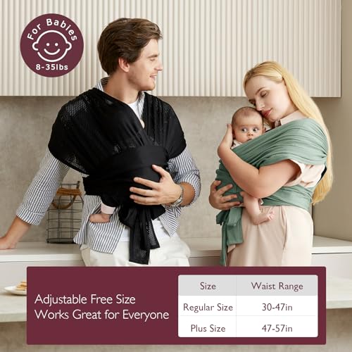 momcozy adjustable buckle baby wrap carrier cooling air-mesh easy to wear baby carrier sling baby carriers newborn to toddler 8-35lbs suit for waist 30-47inch regular black