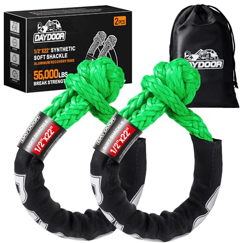 Image of DAYDOOR 56,000 LBS Soft Shackles, 1 /2 inch x 22 inch (2-Pack) Rope Shackles for Recovery, Winch Accessory for Jeep Wrangler, Bronco, 4Runner, Tacoma, ATV /UTV /Jeeps /SUVs, 4x4 Off-Road(Green)