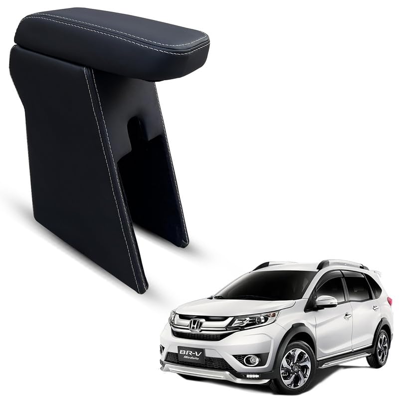 Carigiri Premium Finish Car Armrest with Storage Box And High Density Moulded Foam For Honda BRV (Black With White Double Stitching,Nappa Leatherette)-picture-14