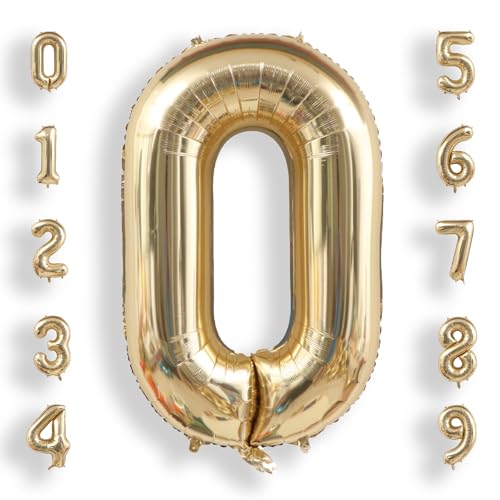 Image of AULE 40 Inch Large 0 Balloon Numbers Light Gold, Big Foil Number Balloons, Giant Helium Happy Birthday Party Decorations for Man and Women, Huge Mylar Anniversary Party Supplies
