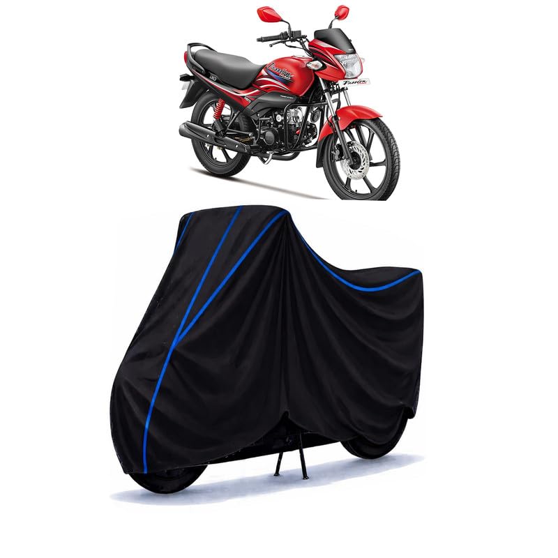 Image of Hero Passion Pro i3S Bike Cover Water Resistant Universal Motorcycle Rain | Heavy Duty UV Protection, Dust, Scratch Indoor Outdoor All Weather with Black Blue Piping Elastic