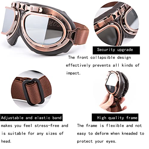 Evomosa Motorcycle Goggles Vintage Pilot Style Cruiser Scooter Goggle Outdoor Sand Goggles Bike Racer Cruiser Touring Eyewear For Half Helmet #TOP2