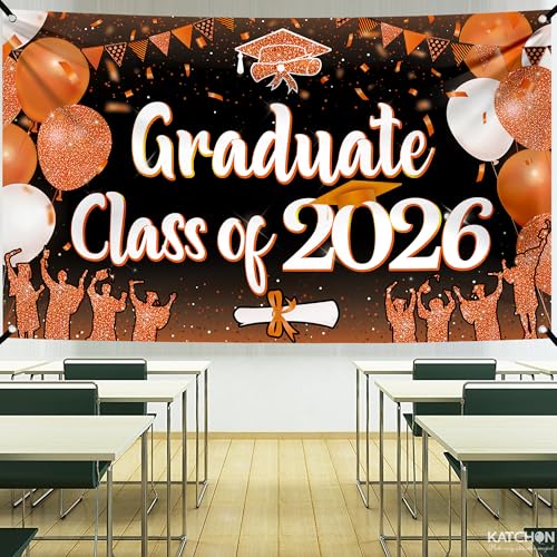 Image of KatchOn, Graduate Class of 2026 Graduation Banner - XtraLarge 72x44 Inch | Orange Graduation Backdrop 2026 for 2026 Graduation Party Decorations Orange and Black | Graduation Decorations Class of 2026