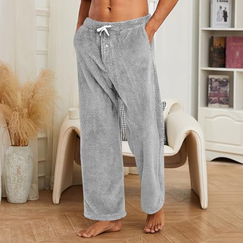 Men's Plush Fleece Pants Winter Cozy Wide Leg Fleece Lounge Pajama Trousers Elastic Waist Baggy Fluffy Soft Warm Pant2
