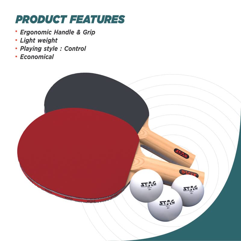 STAG 2 Star Table Tennis Playset, 2 Racquets & 3 Balls (White), (Model: STAR2-SET WH) 3