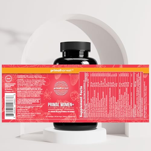 Primal Harvest Women+, Woman's Multivitamin Vitamin A, Vitamin C, Vitamin D and E, Vitamin B12, B6, Biotin, Zinc Supplements,1 Pack 60 Capsules - Image 6